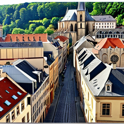 **Prompt:** Quaint cobblestone street in Luxembourg City's historic center, medieval buildings with red-tiled roofs, Notre-Dame Cathedral in the background, Constitution Square viewpoint, capturing the old-world charm and panoramic view, soft daylight.