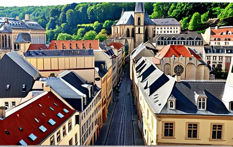 **Prompt:** Quaint cobblestone street in Luxembourg City's historic center, medieval buildings with red-tiled roofs, Notre-Dame Cathedral in the background, Constitution Square viewpoint, capturing the old-world charm and panoramic view, soft daylight.