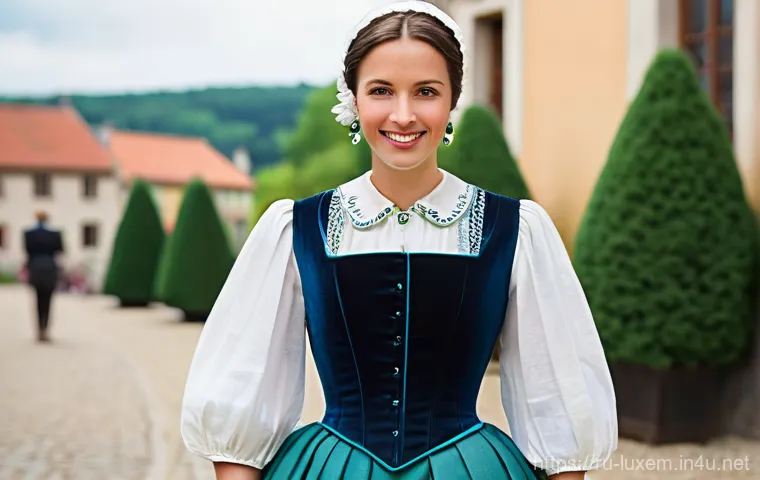룩셈부르크 전통 의상 - **Prompt for a Festive Luxembourgish Woman:**
    "A beautiful Luxembourgish woman, fully clothed an...
