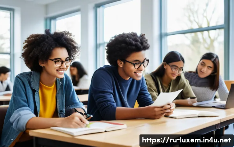 룩셈부르크에서 학생비자 받기 - **Prompt:** A diverse group of young university students (male and female, various ethnicities, aged...