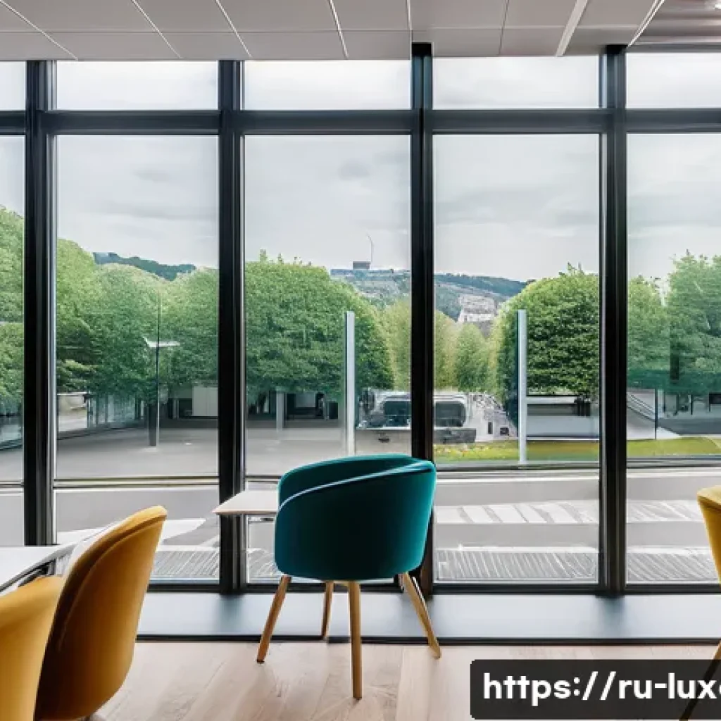 룩셈부르크 디지털 노마드 생활 - A modern coworking space in Luxembourg city filled with natural light, featuring sleek ergonomic des...
