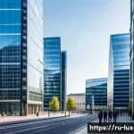 룩셈부르크와 모나코 경제 비교 - A sophisticated European financial district scene representing Luxembourg’s banking sector: modern s...