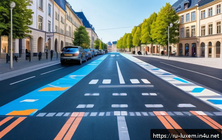 룩셈부르크 주차 요금 - A detailed urban parking scene in Luxembourg city center showing multiple parking zones marked by co...